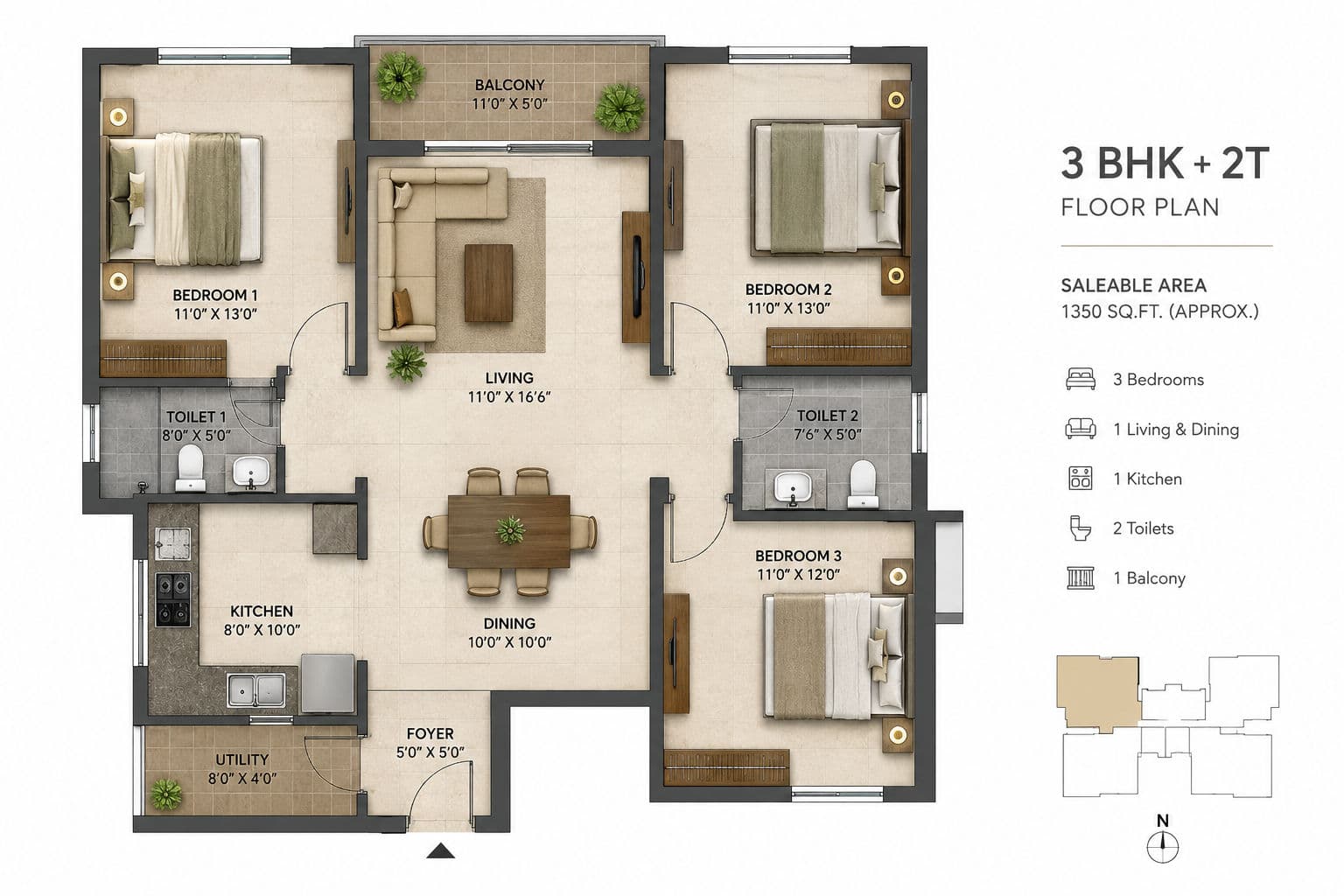 Sobha Liora 3 BHK Floor Plan